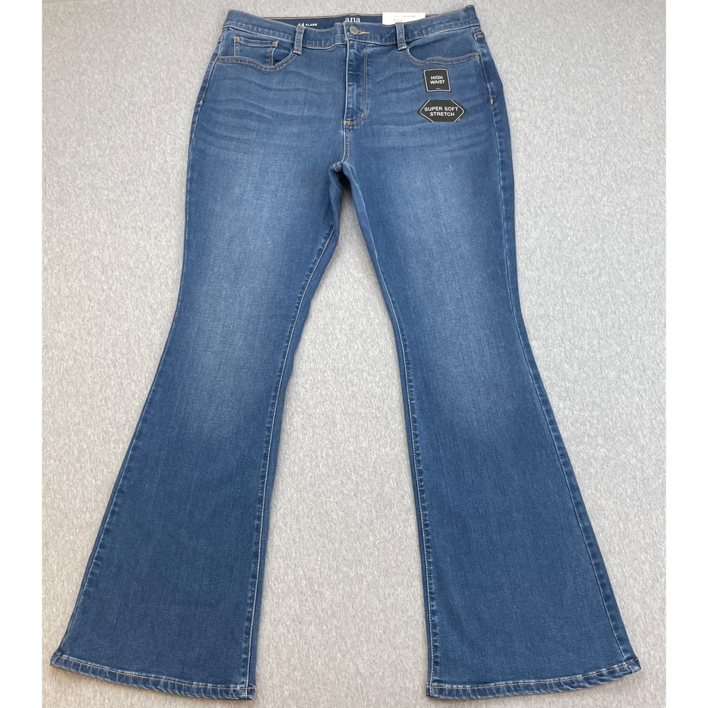 a.n.a Jeans Womens 14 Blue Cotton Blend Stretch High-Rise Stretch Flare NWT